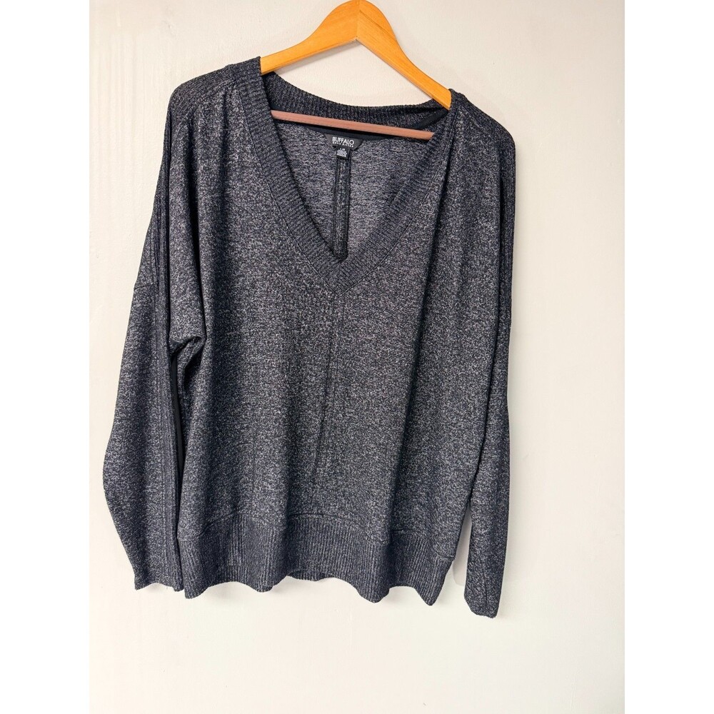 Buffalo David Bitton Womens L Gray Marled V Neck Knit Sweater Long Sleeve